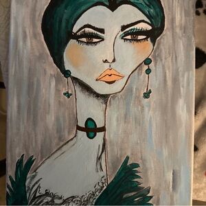 Elegant Portrait Art with Green Accents